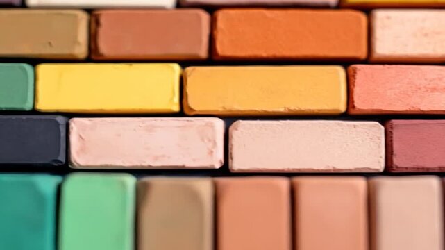 Colorful pastel chalk blocks art supplies arranged texture background