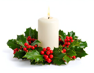 Christmas Advent Festive Candle with Holly and Red Berries for Holiday Season