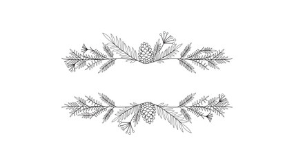 Elegant monochrome pine branch vector border with cones and needles for invitation cards, holiday frames and decorative designs