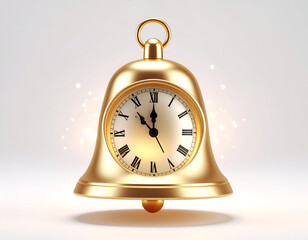 Glistening golden bell with an ornate clock face, sparkling with festive charm, elegantly marking the joyful passage of time and the anticipation of a memorable holiday season