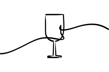 Illustration of a wine glass with a continuous line design. An interesting abstract line design.