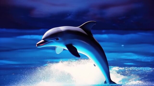 A dolphin leaping out of the blue water creating a splash in the ocean environment scenery view dolphin video