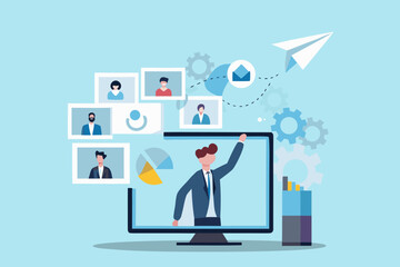 Online business meeting and collaboration with digital communication and teamwork concepts