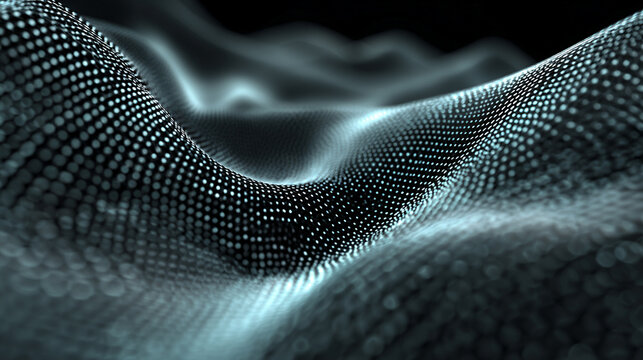 An abstract tech mesh flows with motion blur, creating a dynamic, futuristic visualization of digital networks, energy, and high-speed technological movement.
