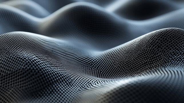 An abstract tech mesh flows with motion blur, creating a dynamic, futuristic visualization of digital networks, energy, and high-speed technological movement.
