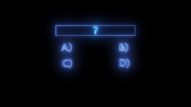 Neon effect Multiple choice question icon animation. MCQ question, Quiz icon animation. question template animation with black background.