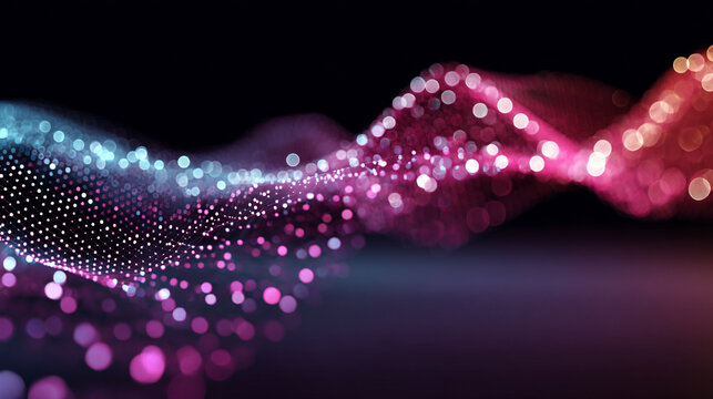 An abstract tech mesh flows with motion blur, creating a dynamic, futuristic visualization of digital networks, energy, and high-speed technological movement.
