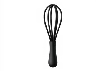 Black silicon whisk, a versatile kitchen tool designed for blending and aerating food. Transparent background png