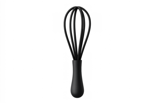 Black silicon whisk, a versatile kitchen tool designed for blending and aerating food. Transparent background png