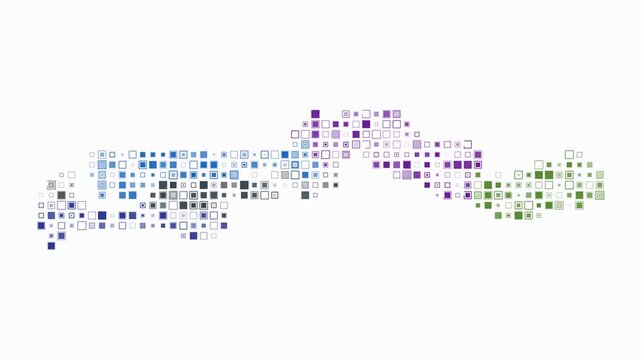 Gambia map animation. Shape of the country with pulsating colored dots. Small size square blocks. Digital style Gambia map on white background. Awesome video.