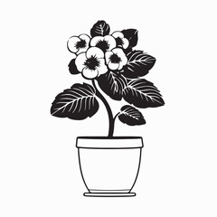 Wax Begonia in Pot Logo Vector Design isolated on white background