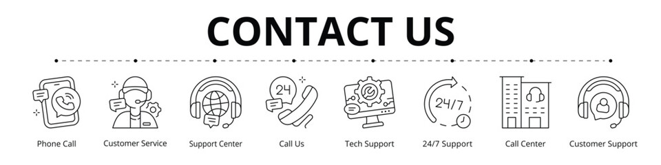 Contact Us Line Banner Web Icon Set Vector Illustration