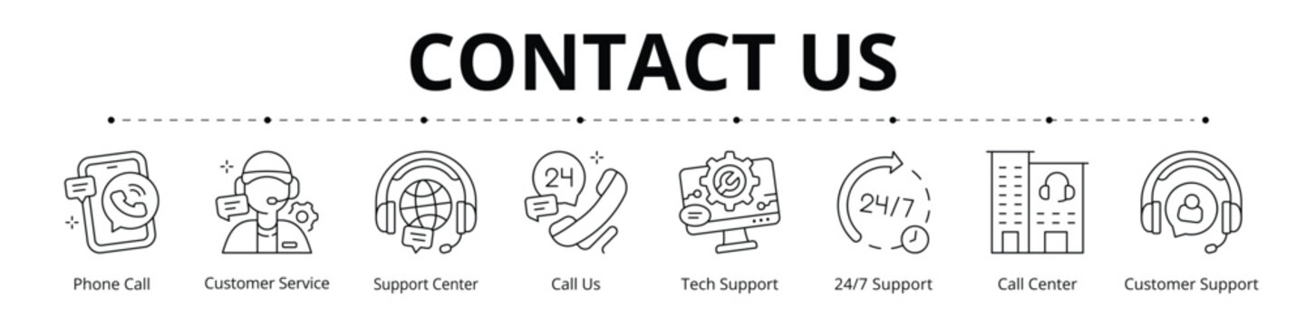 Contact Us Line Banner Web Icon Set Vector Illustration