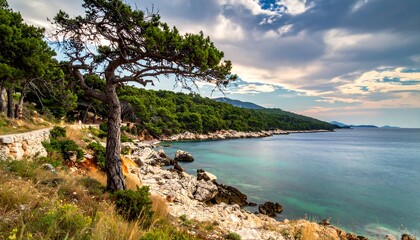 Scenic Croatian Coastline - A Tranquil View of the Adriatic Sea.