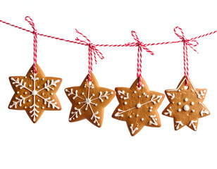 Festive Gingerbread Star Cookies Adorned with Festive Strings for Christmas Holiday Cheer