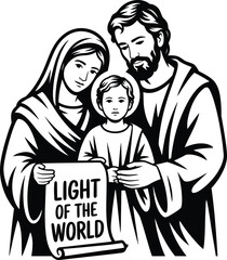 Jesus and parents religious illustration with cmyk colors