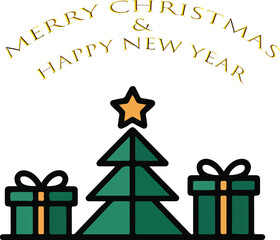 Festive merry christmas greeting with holiday design elements