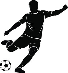 Soccer Player Kicking Ball Black & White Silhouette Vector Art