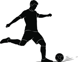 Soccer Player Kicking Ball Black & White Silhouette Vector Art