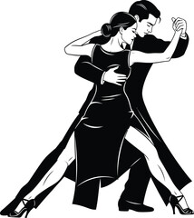 Tango Dancing Couple Black & White Silhouette Vector Art