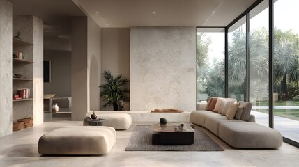 Modern Living Room Minimalist Alabaster Japandi Italian Style Vibrant Accents Crisp Details Elegant Design Luxurious Ambiance Sophisticated Appeal (AI-Generated)