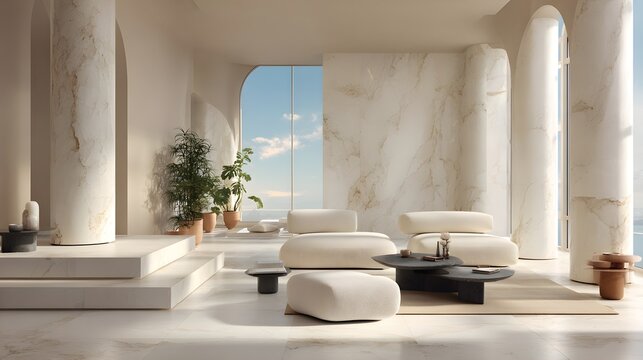 Modern Living Room Minimalist Alabaster Japandi Italian Style Vibrant Accents Crisp Details Elegant Design Luxurious Ambiance Sophisticated Appeal (AI-Generated)