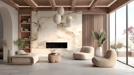 Modern Living Room Minimalist Alabaster Japandi Italian Style Vibrant Accents Crisp Details Elegant Design Luxurious Ambiance Sophisticated Appeal (AI-Generated)