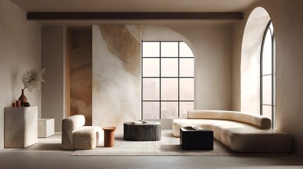 Modern Living Room Minimalist Alabaster Japandi Italian Style Vibrant Accents Crisp Details Elegant Design Luxurious Ambiance Sophisticated Appeal (AI-Generated)