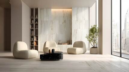 Modern Living Room Minimalist Alabaster Japandi Italian Style Vibrant Accents Crisp Details Elegant Design Luxurious Ambiance Sophisticated Appeal (AI-Generated)