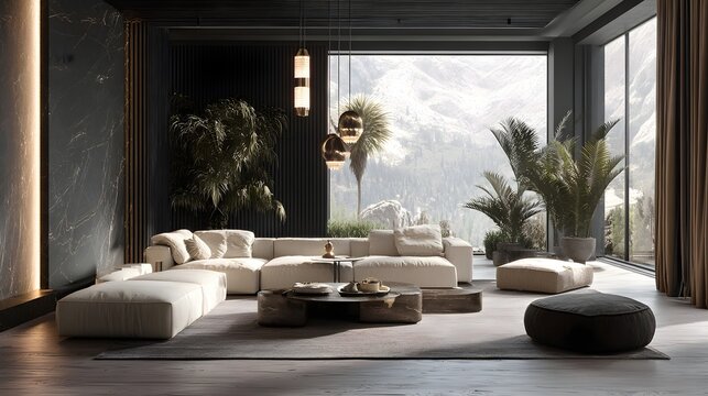 Modern Living Room Minimalist Alabaster Japandi Italian Style Vibrant Accents Crisp Details Elegant Design Luxurious Ambiance Sophisticated Appeal (AI-Generated)