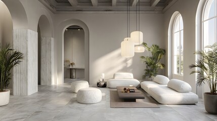 Modern Living Room Minimalist Alabaster Japandi Italian Style Vibrant Accents Crisp Details Elegant Design Luxurious Ambiance Sophisticated Appeal (AI-Generated)
