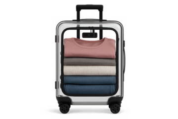 Suitcase with neatly folded clothes for organized packing, representing travel, minimalist vacation, and efficient luggage