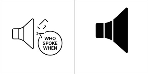 Two icons representing audio and speech analysis, one with text who spoke when