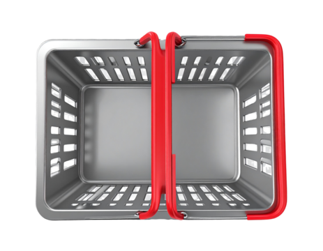  3D Render of an Empty Metal Supermarket Basket with Red Handles, Top View, isolated on a transparent background PNG - Powered by Adobe