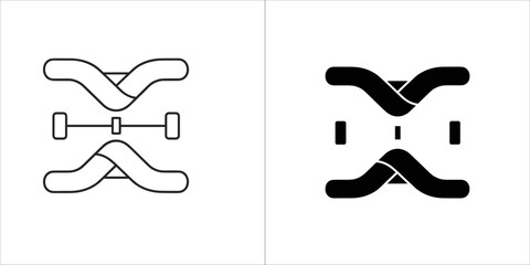 Two stylized icons representing a dna helix, one in outline and one in solid black