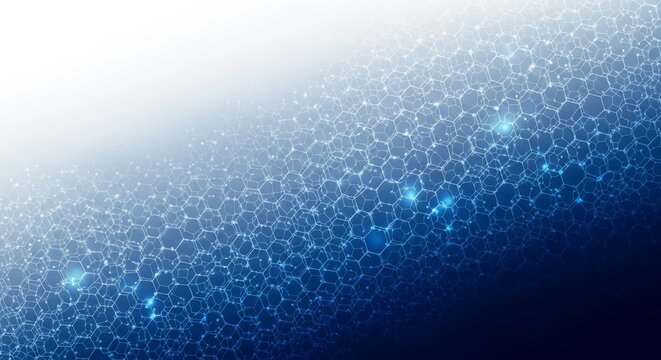 smooth white-to-blue gradient banner with molecular pattern mesh glowing softly, biotech futuristic style