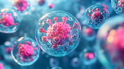 AI screen simulating intricate cell structures with glowing networks and digital patterns representing biotechnology, futuristic research, scientific visualization, and advanced digital modeling