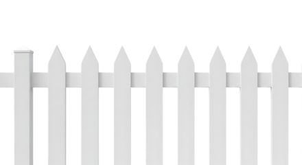 White picket fence section isolated on a transparent background
