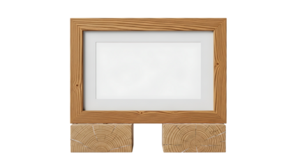 Wooden picture frame with white mat isolated on a transparent background