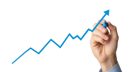 Hand drawing upward trending graph isolated on a transparent background
