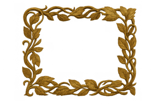 Golden ornate frame with intricate leaf and vine design, elegant decor element for borders and backgrounds - Powered by Adobe
