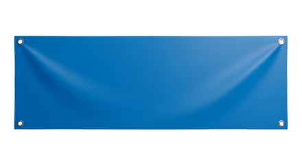 Blue fabric banner with grommets isolated on a transparent background