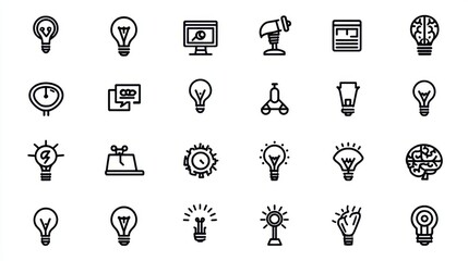 A collection of various light bulb icons symbolizing ideas creativity innovation and problem solving in business technology and education