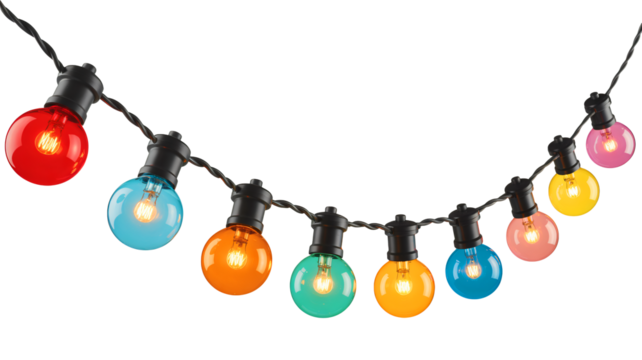 Vibrant string lights create festive atmosphere for parties and celebrations