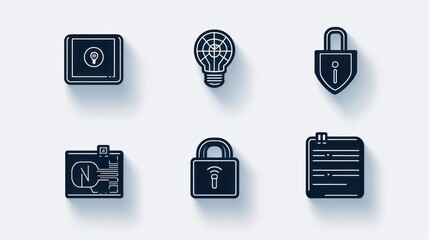 A collection of icons representing various aspects of digital security data access control and information technology systems