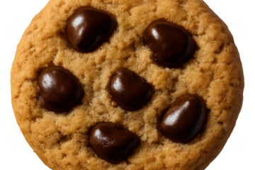Chocolate chip cookie with delicious brown drops, sweet baked dessert food, snack treat, transparent background