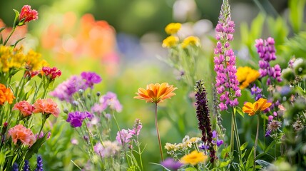 Obraz premium Beautiful blooming meadow in golden morning high resolution picture
