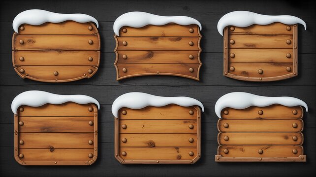 Rustic wooden signs with snow caps, perfect for winter promotions and signage - Powered by Adobe