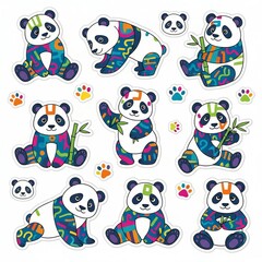 Adorable Panda Stickers Collection Featuring Colorful Designs and Playful Poses for Animal Enthusiasts