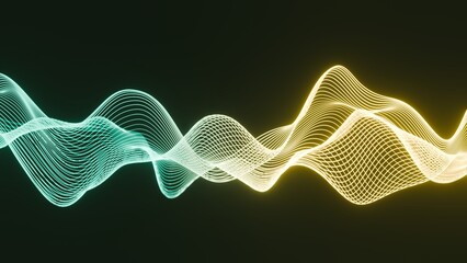 Dual-Tone Cyan and Gold Waveform: Perfect for energy balancing themes, abstract data security visualizations, or modern corporate branding.
